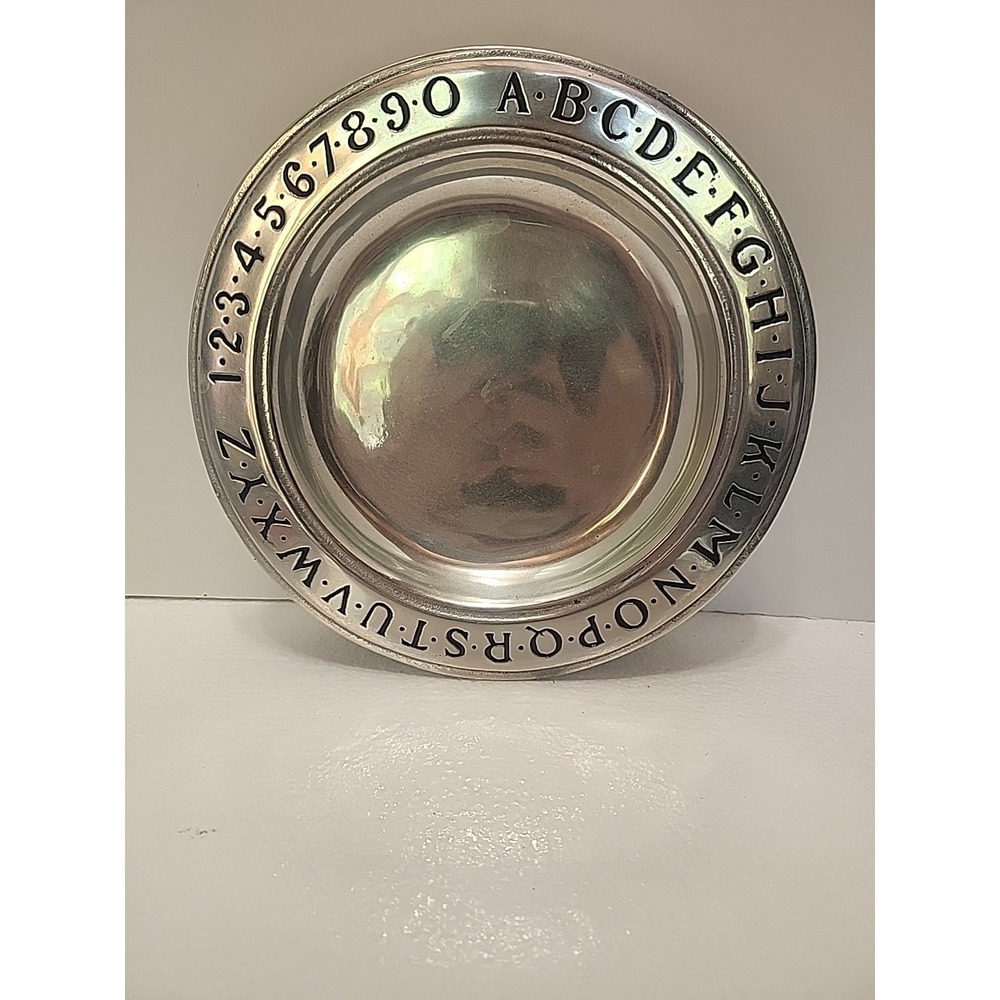 Wilton Armetale RWP Pewter Plate‎ Bowl Trinket ABC Alphabet 123 Numbers 9"
